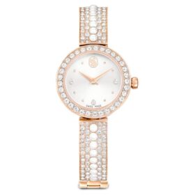 Orologio da polso Matrix Pearl Swiss Made, bracciale con cristalli, bianco, finitura color oro rosa