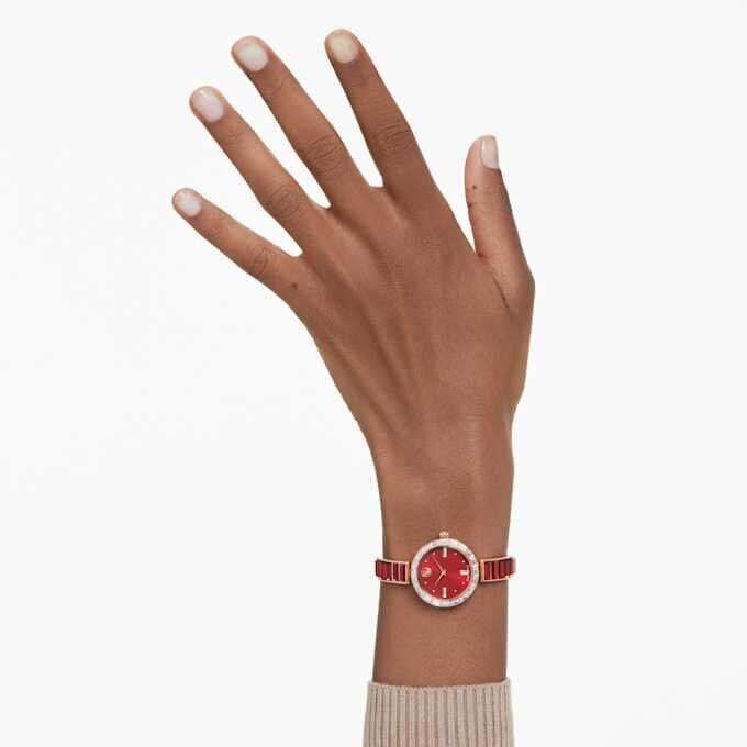 Orologio da polso Matrix Swiss Made, bracciale con cristalli, rosso, finitura color oro rosa Orologio da polso Matrix Swiss Made, bracciale con cristalli, rosso, finitura color oro rosa