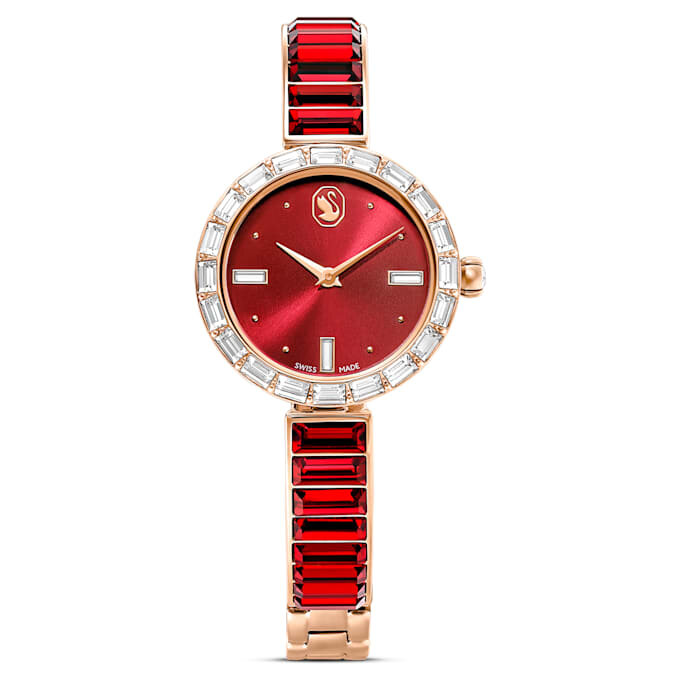 Orologio da polso Matrix Swiss Made, bracciale con cristalli, rosso, finitura color oro rosa Orologio da polso Matrix Swiss Made, bracciale con cristalli, rosso, finitura color oro rosa