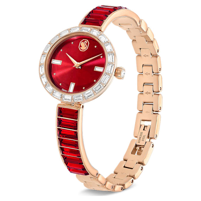Orologio da polso Matrix Swiss Made, bracciale con cristalli, rosso, finitura color oro rosa Orologio da polso Matrix Swiss Made, bracciale con cristalli, rosso, finitura color oro rosa