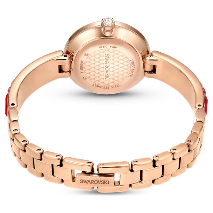 Orologio da polso Matrix Swiss Made, bracciale con cristalli, rosso, finitura color oro rosa Orologio da polso Matrix Swiss Made, bracciale con cristalli, rosso, finitura color oro rosa
