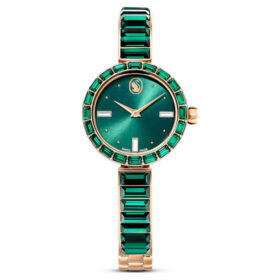 Orologio da polso Matrix Swiss Made, bracciale con cristalli, verde, finitura color oro champagne