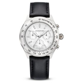 Orologio Dextera con tachimetro, Swiss Made, cinturino in pelle, color argento, acciaio inossidabile