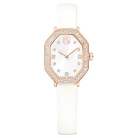 Orologio Dextera Octagon Swiss Made, cinturino in pelle, bianco, finitura color oro rosa