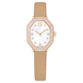Orologio Dextera Octagon Swiss Made, cinturino in pelle, marrone, finitura color oro rosa