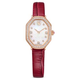 Orologio Dextera Octagon Swiss Made, cinturino in pelle, rosso, finitura color oro rosa