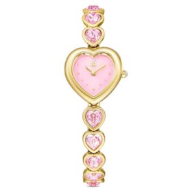 Orologio Idyllia Heart con bracciale in cristalli, rosa, finitura dorata