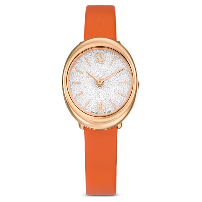 Orologio Imber ovale Swiss Made, cinturino in pelle, arancione, finitura color oro rosa Orologio Imber ovale Swiss Made, cinturino in pelle, arancione, finitura color oro rosa