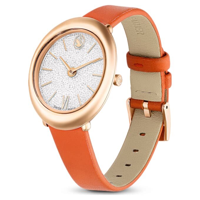 Orologio Imber ovale Swiss Made, cinturino in pelle, arancione, finitura color oro rosa Orologio Imber ovale Swiss Made, cinturino in pelle, arancione, finitura color oro rosa