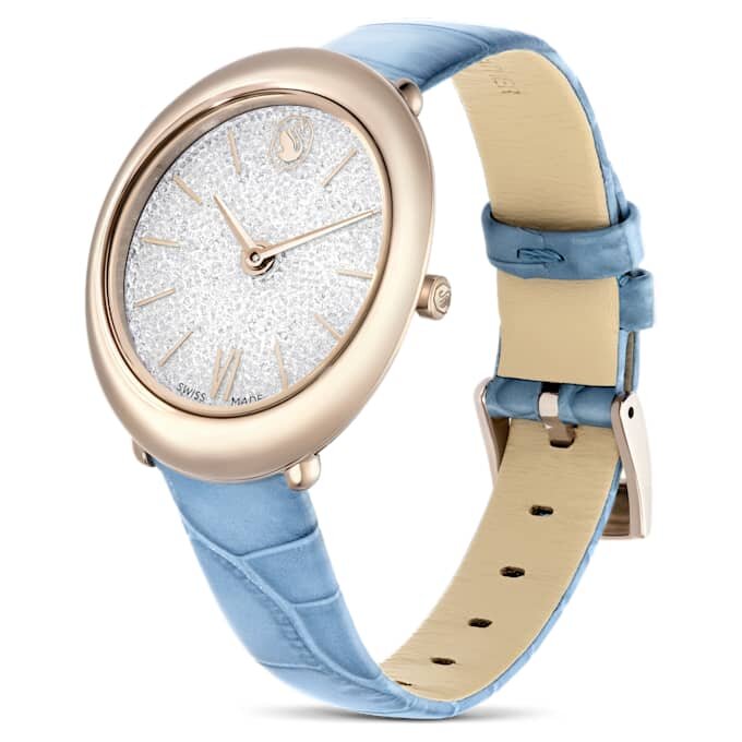 Orologio Imber ovale Swiss Made, cinturino in pelle, blu, finitura color oro champagne Orologio Imber ovale Swiss Made, cinturino in pelle, blu, finitura color oro champagne
