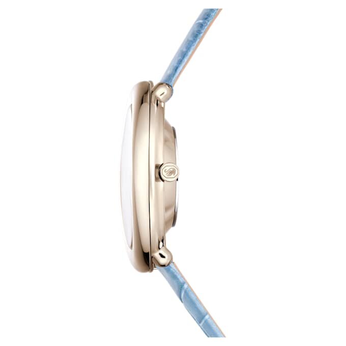 Orologio Imber ovale Swiss Made, cinturino in pelle, blu, finitura color oro champagne Orologio Imber ovale Swiss Made, cinturino in pelle, blu, finitura color oro champagne