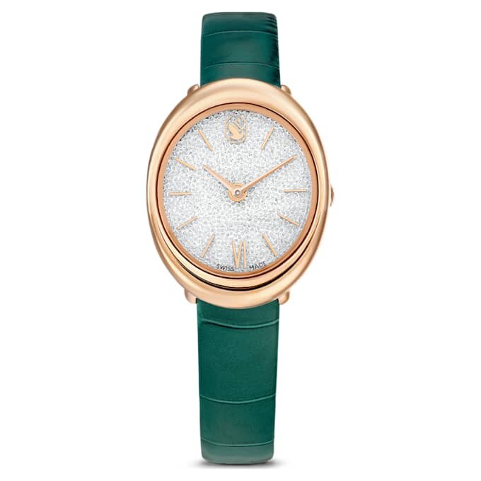 Orologio Imber ovale Swiss Made, cinturino in pelle, verde, finitura color oro rosa Orologio Imber ovale Swiss Made, cinturino in pelle, verde, finitura color oro rosa