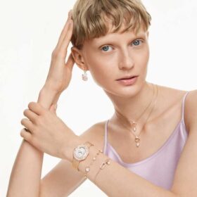 Bracciale Constella con perla di cristallo, taglio rotondo, bianco, placcato oro rosa