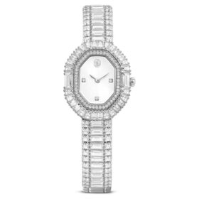 Orologio Matrix Octagon con cristalli taglio baguette, bracciale in metallo, color argento, acciaio inossidabile