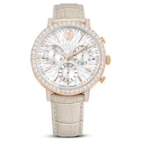 Orologio Matrix Tennis Chrono Swiss Made, cinturino in pelle, beige, finitura color oro rosa