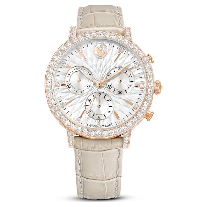 Orologio Matrix Tennis Chrono Swiss Made, cinturino in pelle, beige, finitura color oro rosa Orologio Matrix Tennis Chrono Swiss Made, cinturino in pelle, beige, finitura color oro rosa