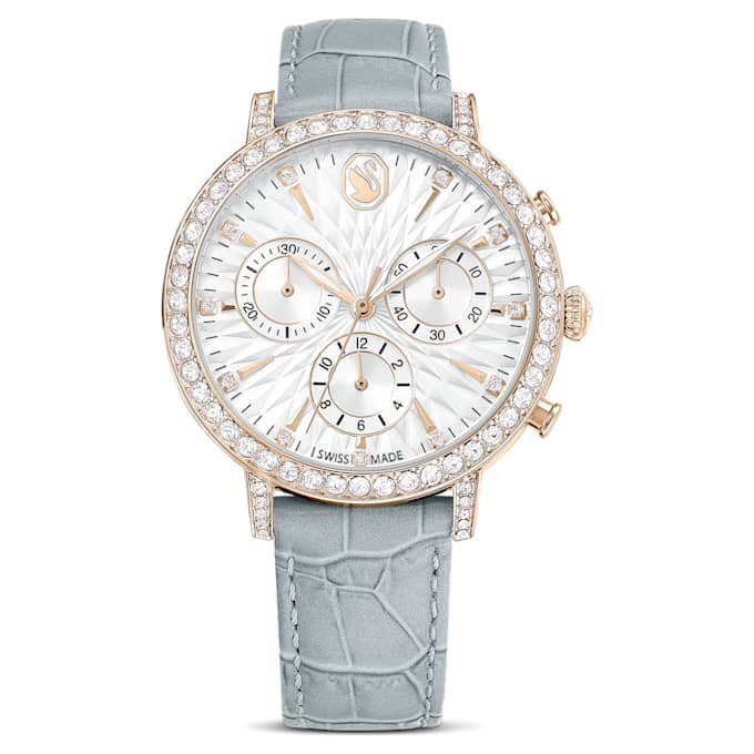 Orologio Matrix Tennis Chrono Swiss Made, cinturino in pelle, grigio, finitura color oro champagne Orologio Matrix Tennis Chrono Swiss Made, cinturino in pelle, grigio, finitura color oro champagne