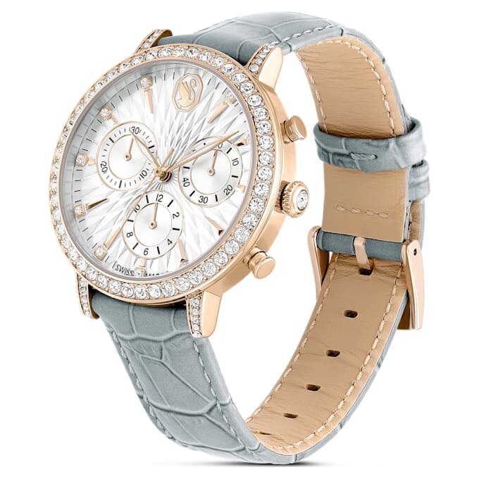 Orologio Matrix Tennis Chrono Swiss Made, cinturino in pelle, grigio, finitura color oro champagne Orologio Matrix Tennis Chrono Swiss Made, cinturino in pelle, grigio, finitura color oro champagne
