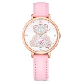 Orologio Teddy Swiss Made, cinturino in pelle, rosa, finitura color oro rosa