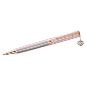 Penna a sfera Crystalline a forma di cuore, finitura oro rosa, laccata rosa, placcata in oro rosa
