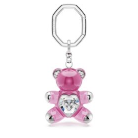 Portachiavi Teddy Bear, rosa, placcato in rodio