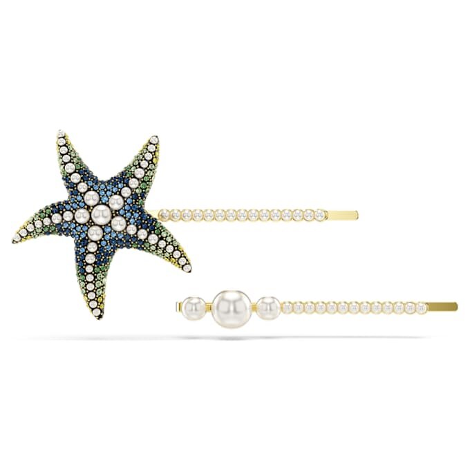 Set di forcine Idyllia (2), perle di cristallo, stella marina, multicolore, placcate in oro Set di forcine Idyllia (2), perle di cristallo, stella marina, multicolore, placcate in oro