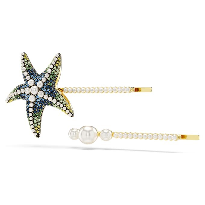 Set di forcine Idyllia (2), perle di cristallo, stella marina, multicolore, placcate in oro Set di forcine Idyllia (2), perle di cristallo, stella marina, multicolore, placcate in oro