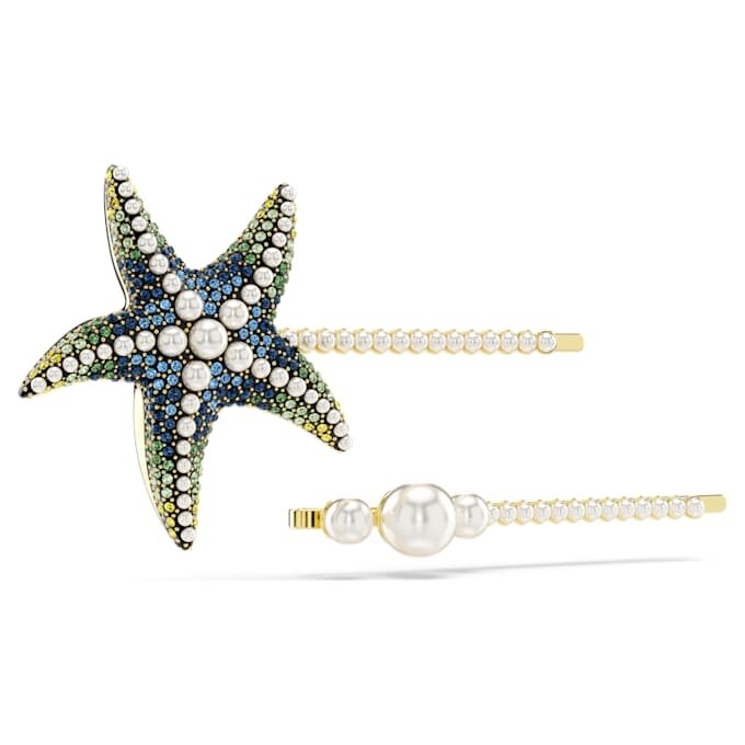 Set di forcine Idyllia (2), perle di cristallo, stella marina, multicolore, placcate in oro Set di forcine Idyllia (2), perle di cristallo, stella marina, multicolore, placcate in oro