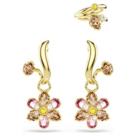 Set di orecchini Idyllia (3), tagli misti, fiore, multicolore, placcato oro