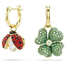 Set di orecchini pendenti Idyllia (3), coccinella, trifoglio, fragola, multicolore, placcati in oro