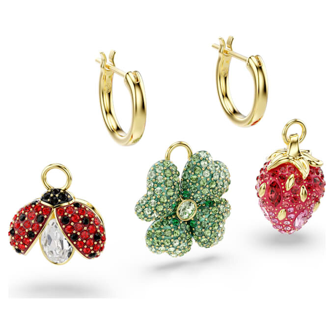 Set di orecchini pendenti Idyllia (3), coccinella, trifoglio, fragola, multicolore, placcati in oro Set di orecchini pendenti Idyllia (3), coccinella, trifoglio, fragola, multicolore, placcati in oro