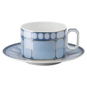Tazza da tè Signum con piattino in porcellana, blu