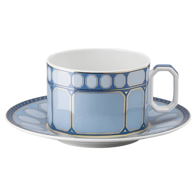 Tazza da tè Signum con piattino in porcellana, blu Tazza da tè Signum con piattino in porcellana, blu