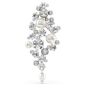 Spilla Constella Crystal Pearl, taglio rotondo, bianca, placcata in rodio