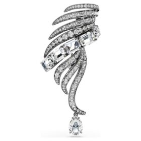 Spilla della Collezione Vienna “Feather”, bianca, placcata in rutenio