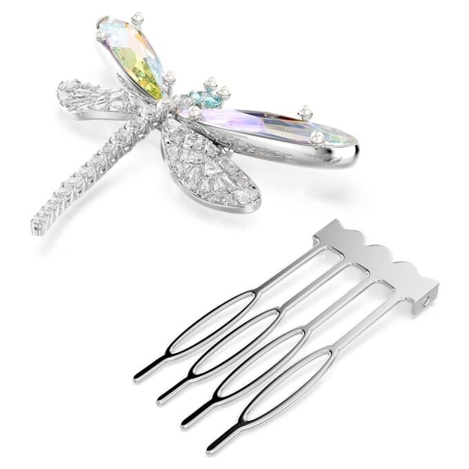 Spilla e accessorio per capelli Ariana Grande X Swarovski con perla di cristallo, tagli misti, libellula, bianco, placcato in rodio Spilla e accessorio per capelli Ariana Grande X Swarovski con perla di cristallo, tagli misti, libellula, bianco, placcato in rodio