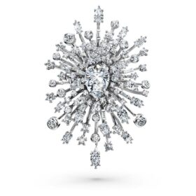 Spilla Galaxy con diamanti sintetici 15,71 carati in totale, forme miste, oro bianco 18 carati