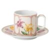 Tazza da caffè espresso Idyllia con piattino in porcellana, motivo stampato in cristallo, color limone, multicolore