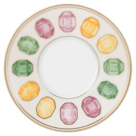Tazza da caffè espresso Idyllia con piattino in porcellana, motivo stampato in cristallo, color limone, multicolore