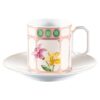Tazza da caffè Idyllia con piattino in porcellana, motivo stampato in cristallo, fiori, multicolore