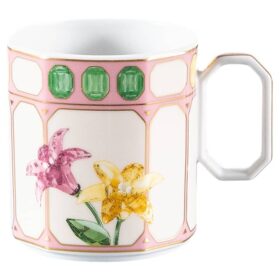 Tazza da caffè Idyllia con piattino in porcellana, motivo stampato in cristallo, fiori, multicolore