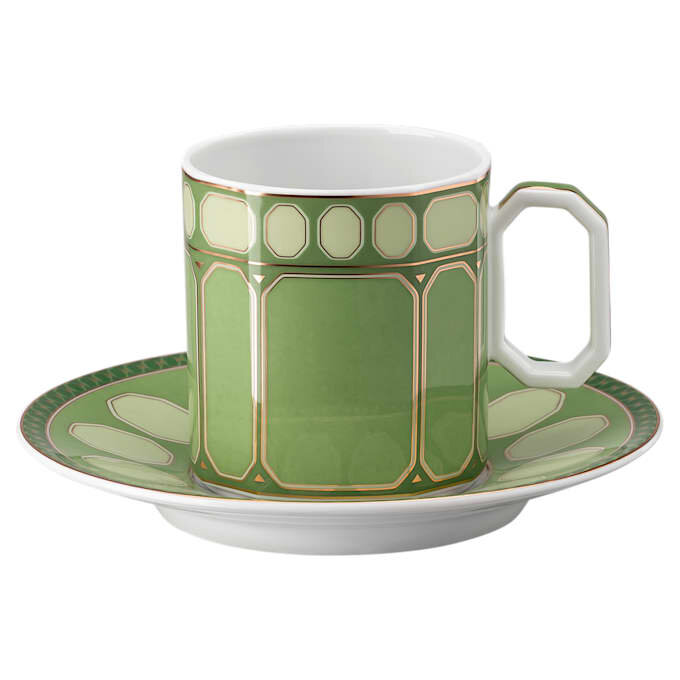 Tazza da caffè Signum con piattino in porcellana, verde Tazza da caffè Signum con piattino in porcellana, verde