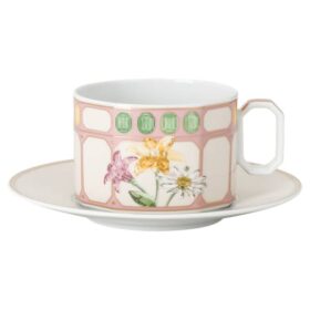 Tazza da tè Idyllia con piattino in porcellana, motivo Crystal Print, bouquet, multicolore