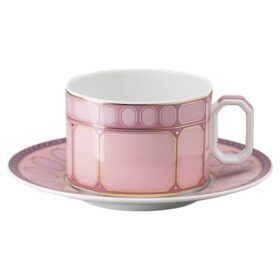 Tazza da tè Signum con piattino in porcellana, rosa
