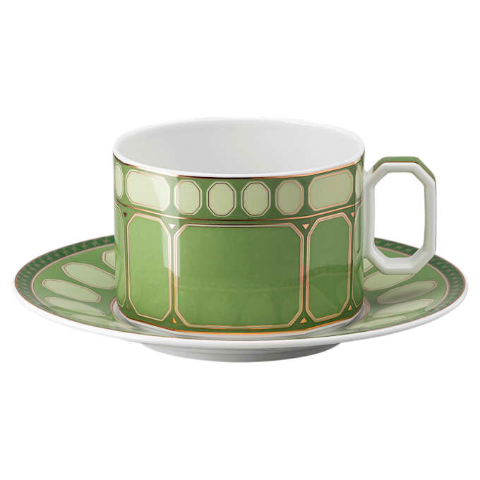 Tazza da tè Signum con piattino in porcellana, verde Tazza da tè Signum con piattino in porcellana, verde