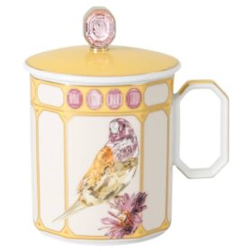 Tazza Idyllia in porcellana, motivo Crystal Print, fringuello, giallo