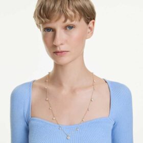 Una Angelic Strandage Crystal Pearl, taglio rotondo, bianco, placcato oro