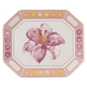 Vassoio Idyllia in porcellana, motivo floreale in cristallo, piccolo, rosa